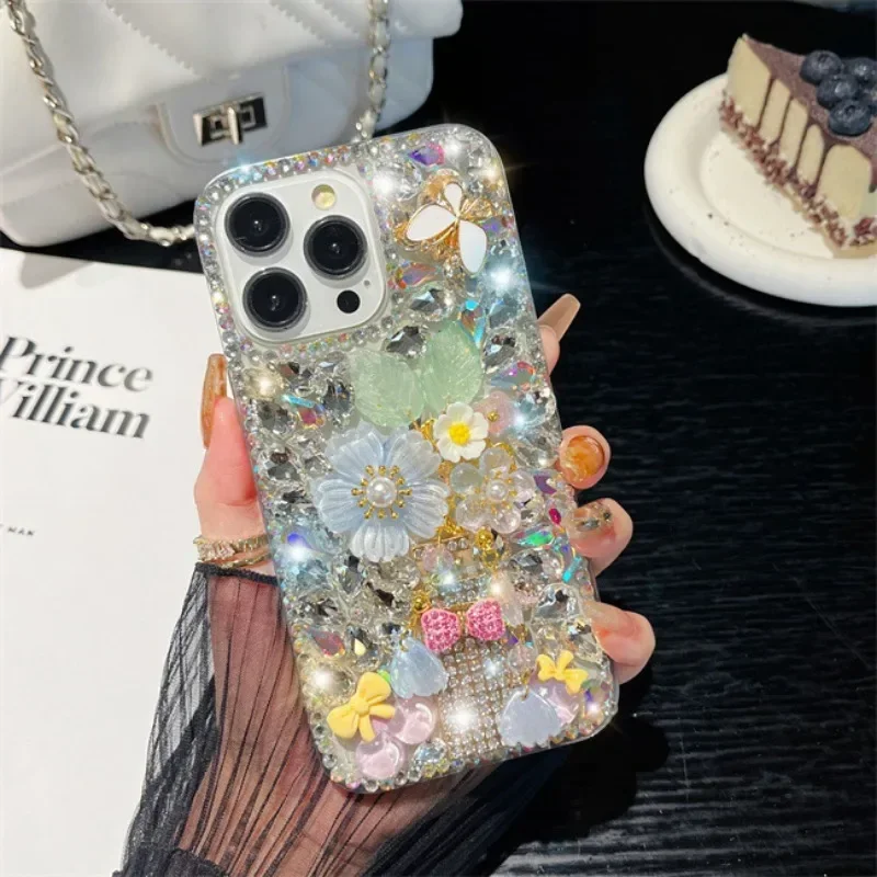 Luxury Bling Diamond Perfume Flowers Rhinestone Case Capa For iphone 15Pro 14Plus 13 Mini 12 11Pro MAX XSMAX XR 16 PLUS Cover