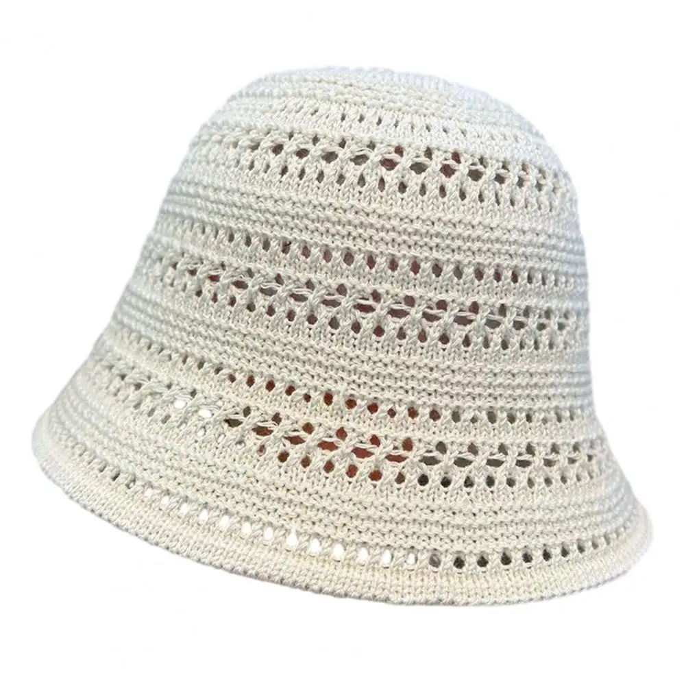 Fisherman Bucket Hat Hollow Woven Sun Hat Hand-crocheted Basin Hat Hollow Design Fisherman Cap Short Brim Uv for Outdoor