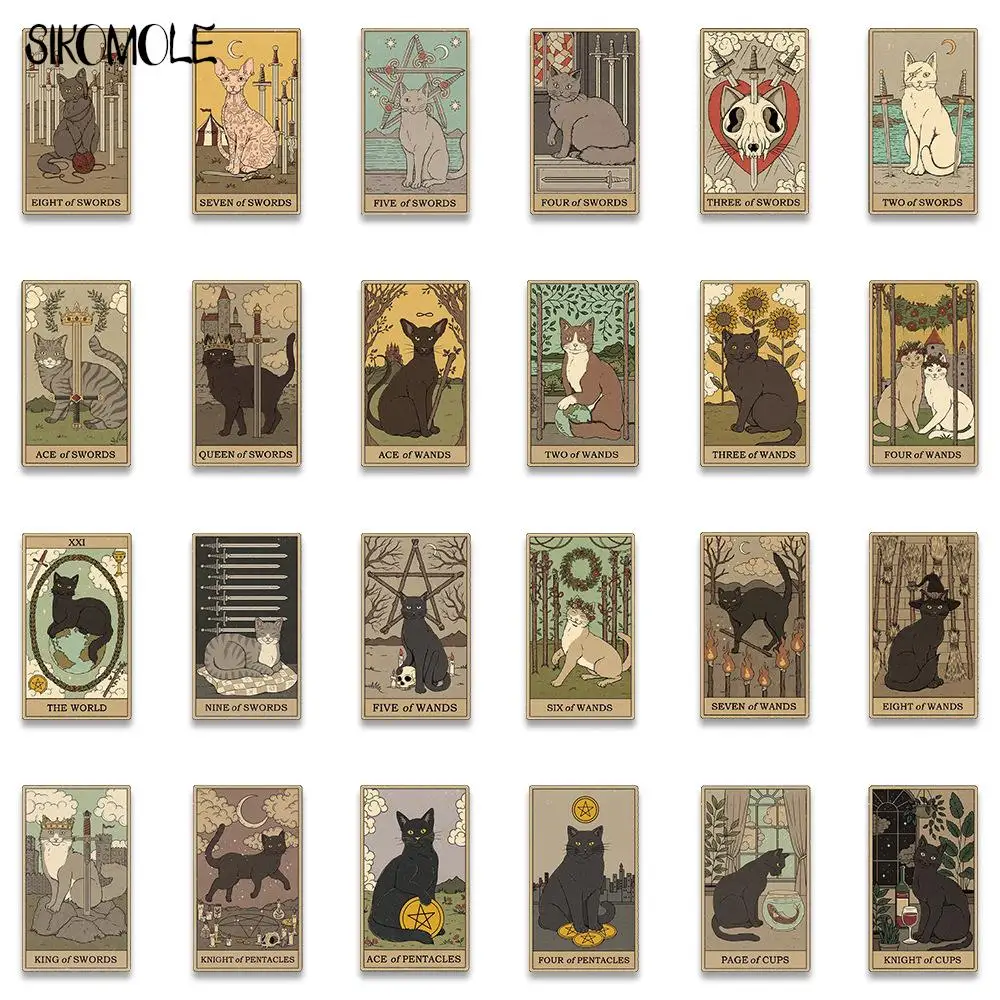 10/35/72pcs Cartoon Gothic Tarot Card Mystic Cat Graffiti Stickers Aesthetic DIY Toys Luggage Skateboard Suitcase Decals Sticker