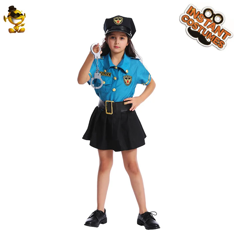 Children's Police Uniform Set Costume Party Clothing Hat Top Pants Belt Hallower Cosplay Props