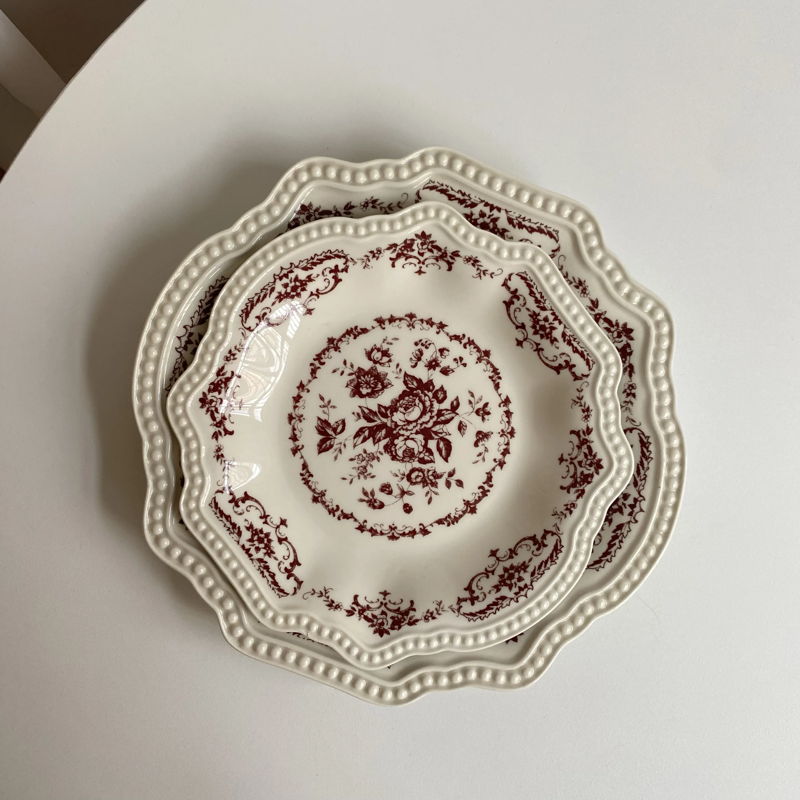 Creative small floral plate wind ceramic dessert  household western food steak  personalized bead point relief plate