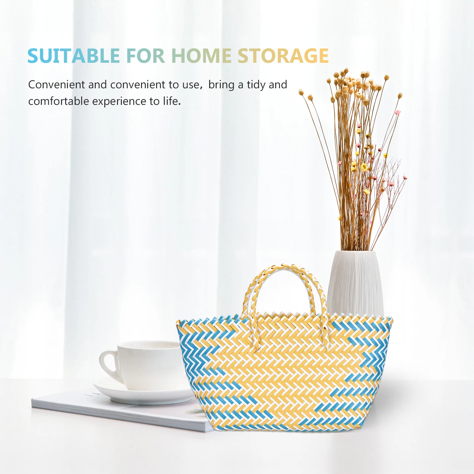

Handmade Women Hand-knitted Bag Striped Weave Plastic Tote Large Capacity Shopping Casual StorageReusable Shoulder Purse