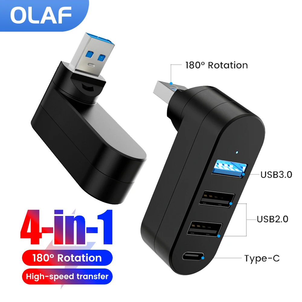 4-in-1 USB 3.0 HUB Type C 180° Rotatable High Speed Data Transfer Multi Splitter Expander Power Adapter For U Disk PC Laptop