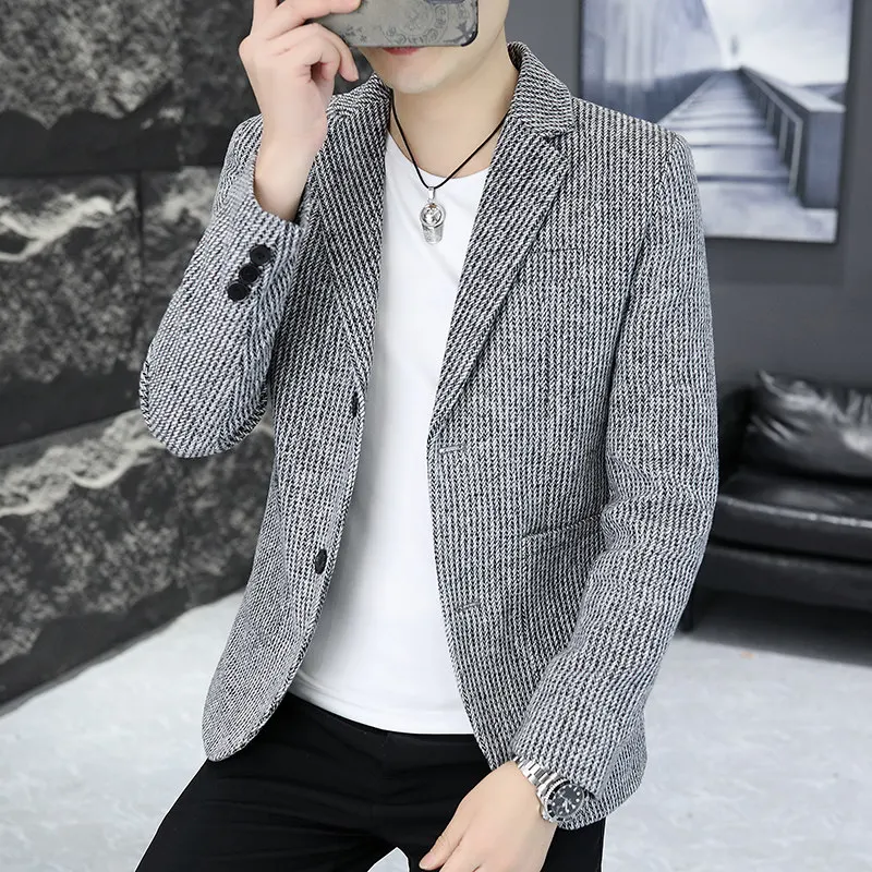 

Autumn Winter Men's Two-Button Casual Tailored Korean Sle Top irt Trendy Faion Small Suiting Outerwear Single Piece