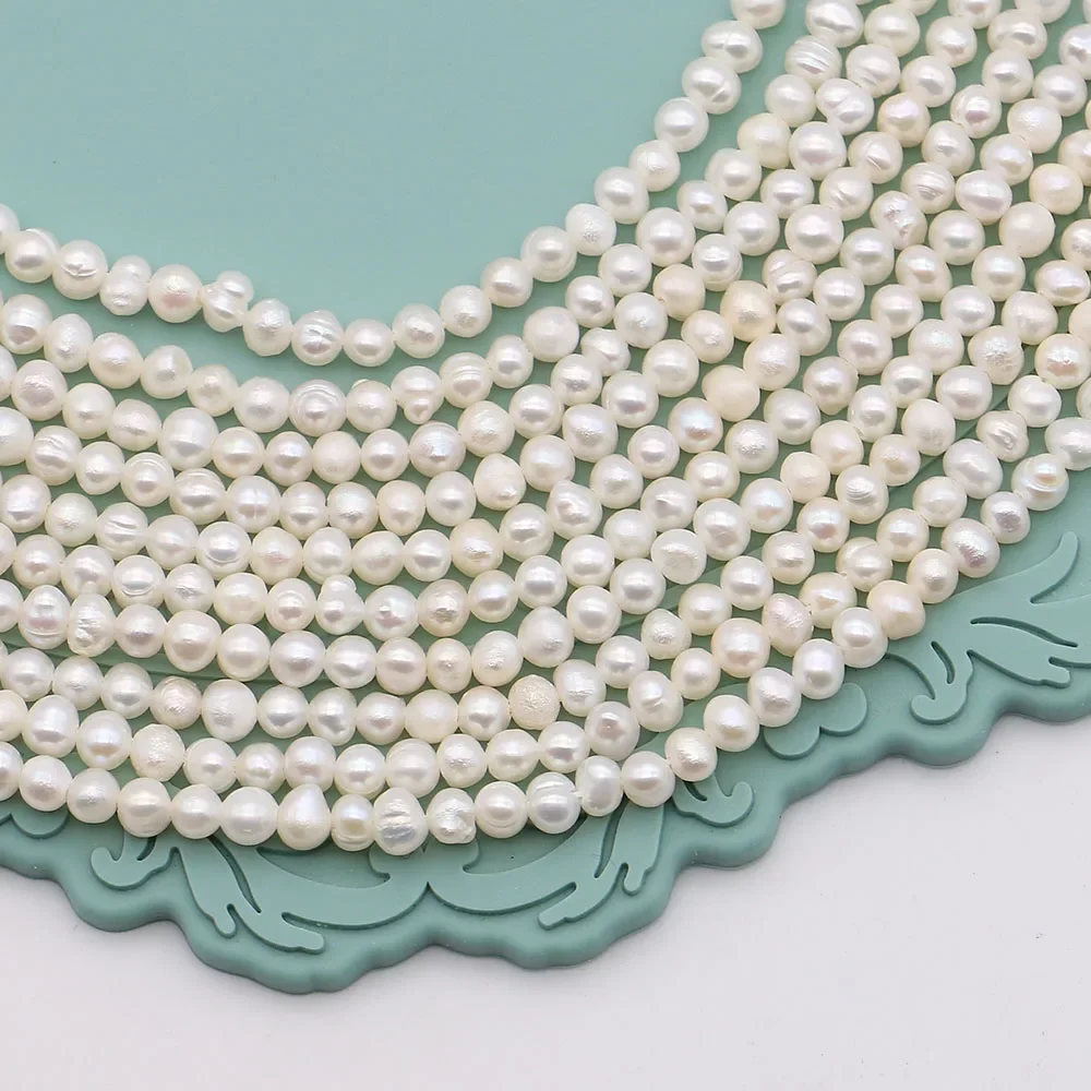 Natural Baroque Freshwater Pearl Round Bead 2-5mm White Punch-Through Pearl Loose Bead 1strand For DIY Necklaces Bracelets Gift