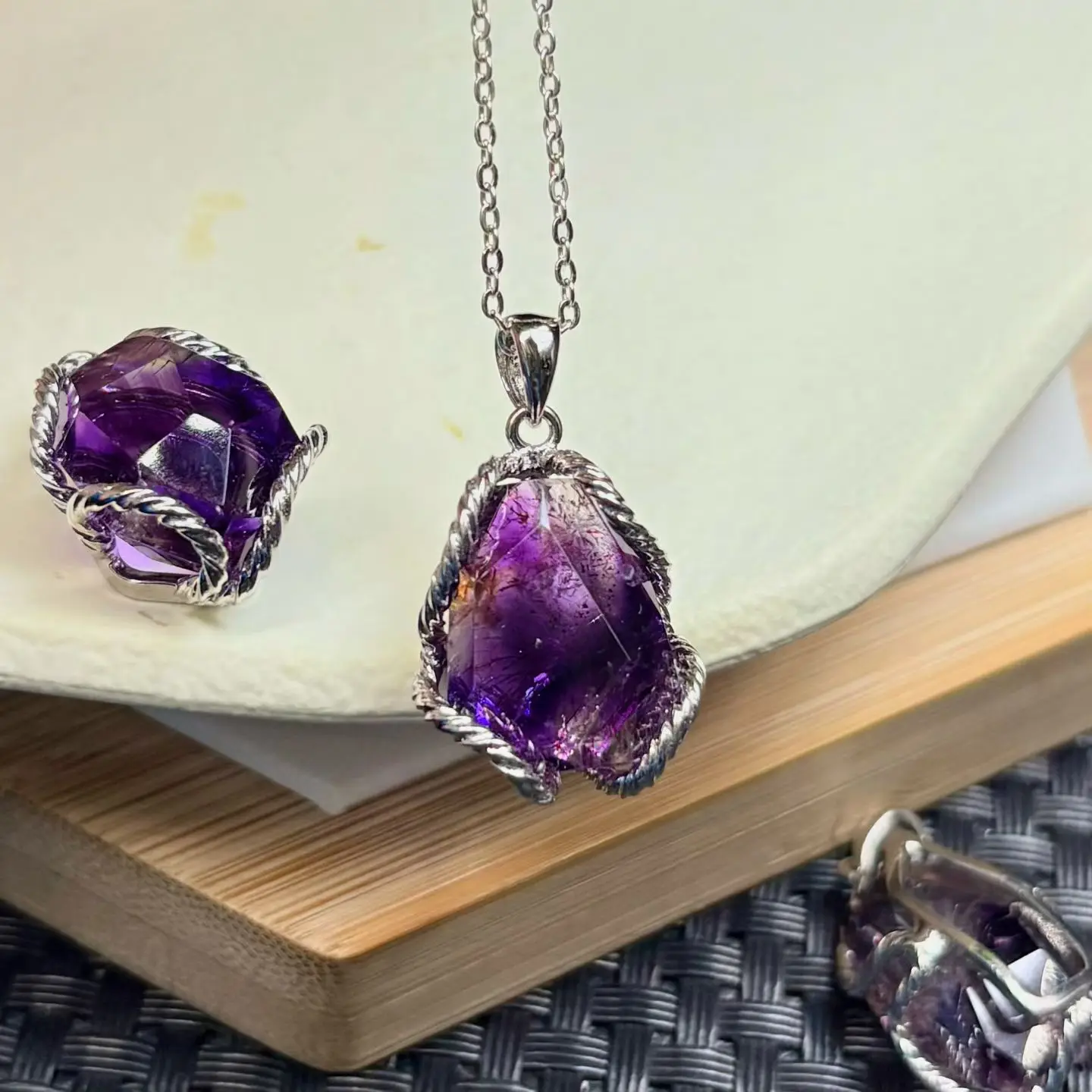 

1 шт. натуральный фиолетовый рутилированный кварц Super 7 кристалл кулон неправильной формы стерлингового серебра 925 пробы рейки целебный камень ювелирные изделия подарок