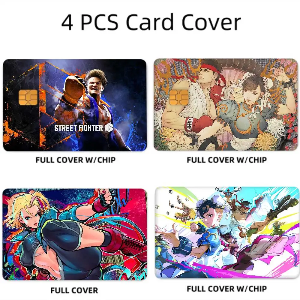 GAME Street Fighter Anime 4pcs 1Set Funny Shell On Off Ultra Thin No Fade Sticker Skin Cover Film For Debit Credit Card