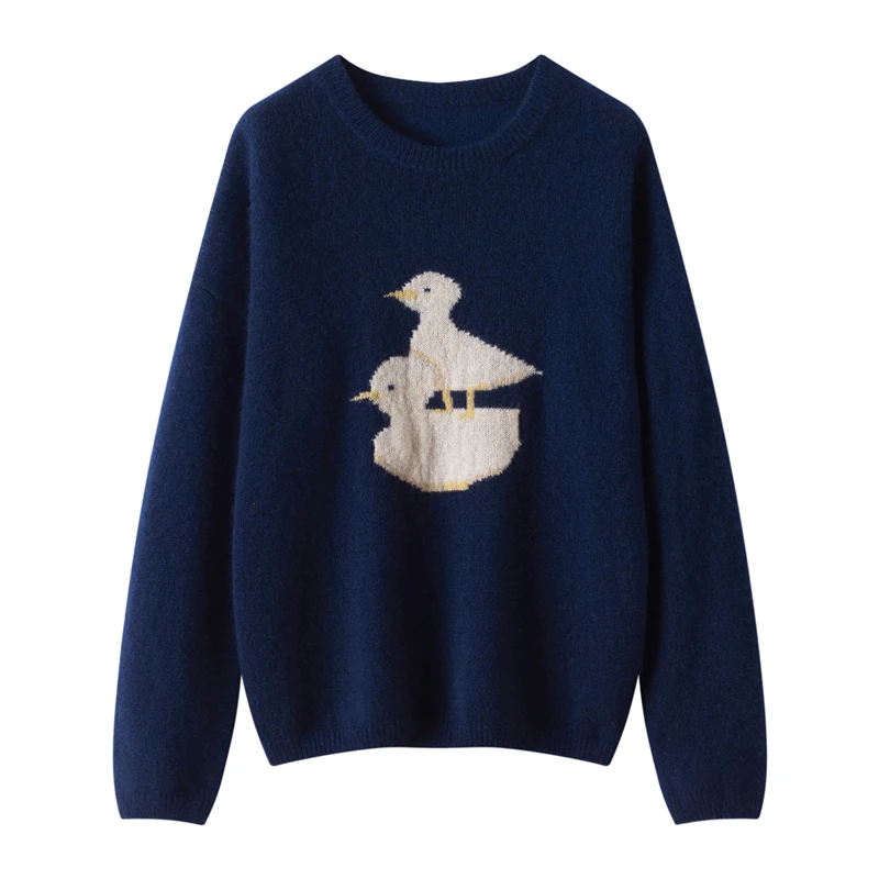 

Elegant Women High Quality 100% Cashmere Sweater Autumn Winter O-neck Cute Pattern Pullover Blouse Casual Woman Knitted Shirt