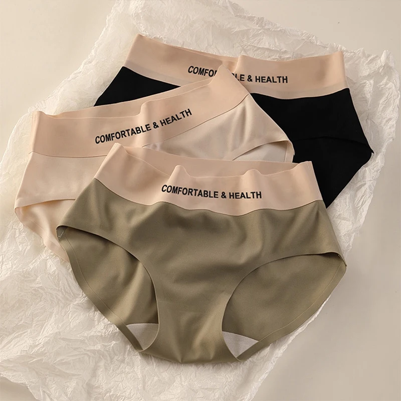 High Rise Panties Solid Comfy Ice Silk Lingerie Women Seamless Invisible Panties Briefs Female Underpants Ultra-thin Underwear