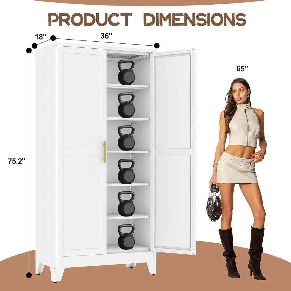Tall Metal Kitchen Pantry Storage Cabinet with 2 Doand 5 Adjustable Shelves - 75.2