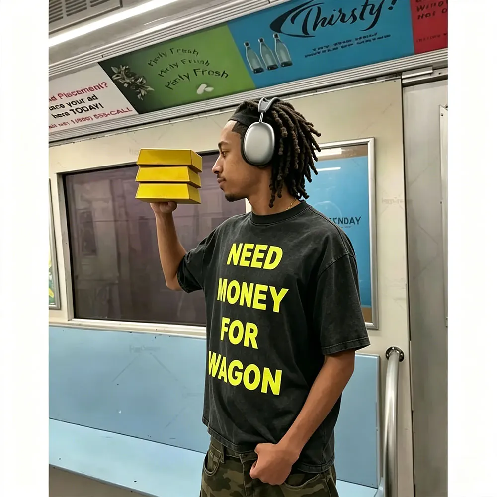 

Funny Need Money for Wagon Vintage Washed T-shirt Men Women Casual Humor T-shirts Male Retro Oversized Cotton T Shirt Streetwear