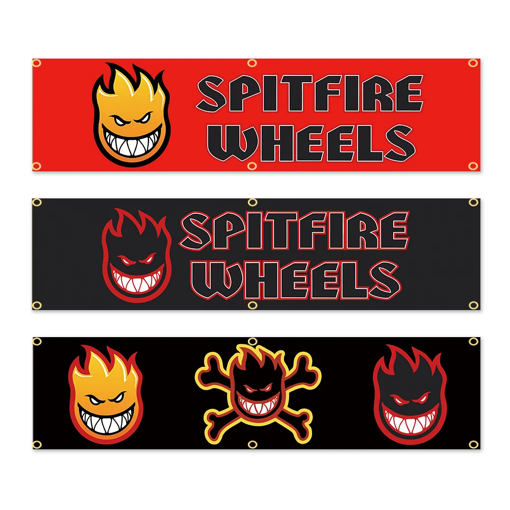 60x240cm Skateboard Style S-SPITFIREs W-WHEELs Banner Street Skate Decor Flag Garage Wall Hanging Banner Skate Shop Home Decor