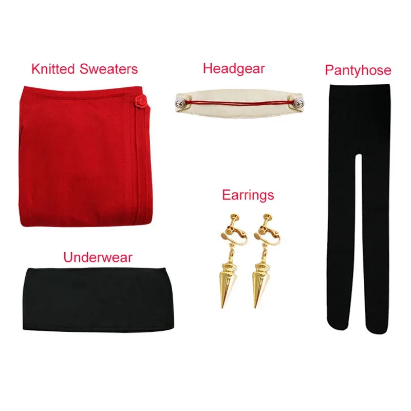 CosplayAnime Spy Family Yor Forger Disfraz de cosplay Fiesta de Halloween Vestido de punto rojo 648NW5WS para mujer Incluye pendientes Negro C