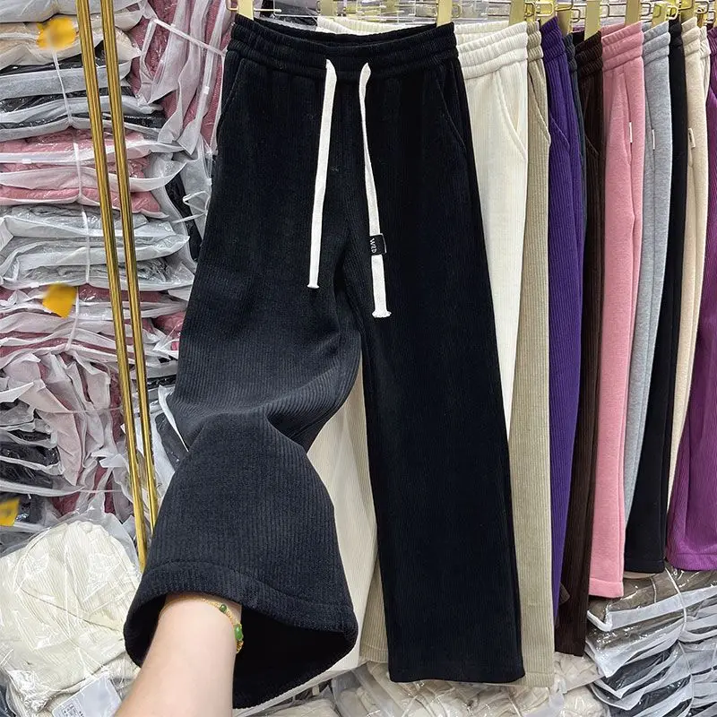 Hanging High Waisted Casual Straight Leg Pants For Women In Autumn And Winter 2023, Purple Loose Fitting Fashion Wide Leg Pants