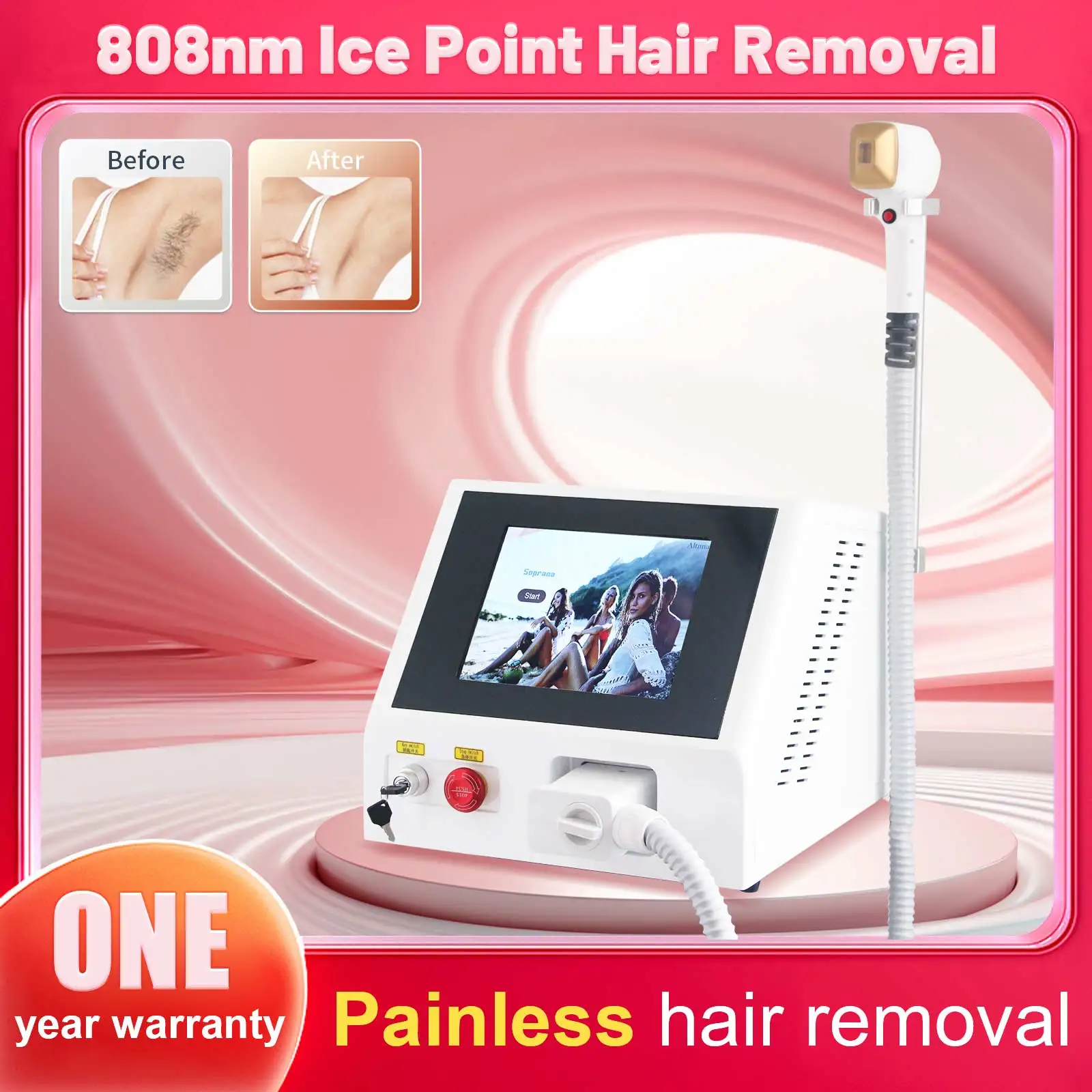 2025 New type of diode laser 755 808 1064nm multi wavelength hair removal machine suitable for facial cooling head painless lase