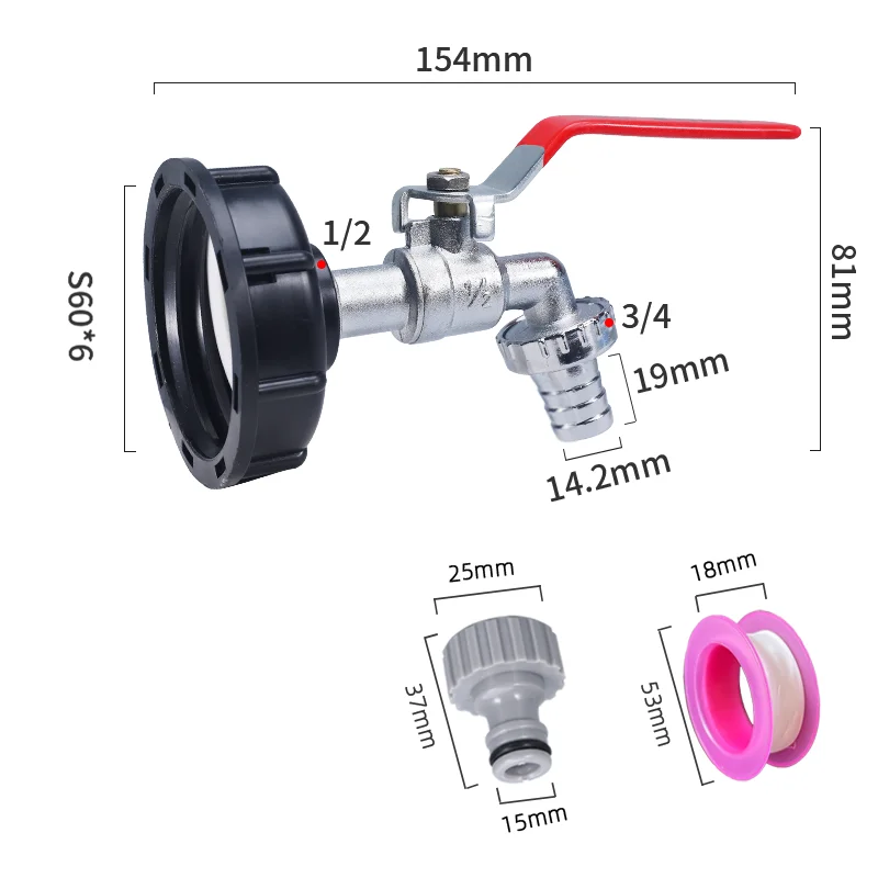 Adapter zbiornika gwint stromy IBC S60X6 do 1000 litrów z 2 przyłączami ze stopu/mosiężny kran zamiennik zbiornika wody deszczowej