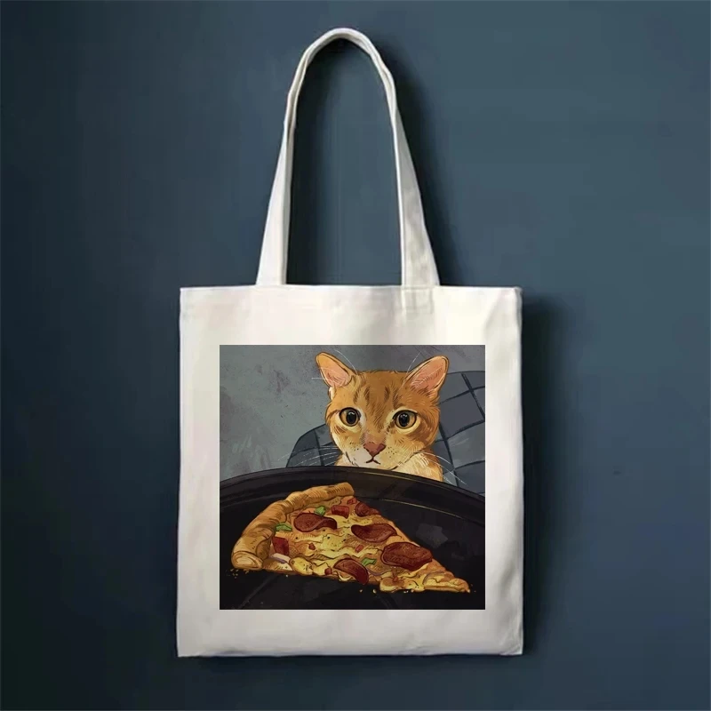 Cute Funny Cat Printed Shopping Bag Tote Shoulder Bag Large Capacity Eco Portable Shopping Bag Canvas Tote Bag Handbag Schoolbag