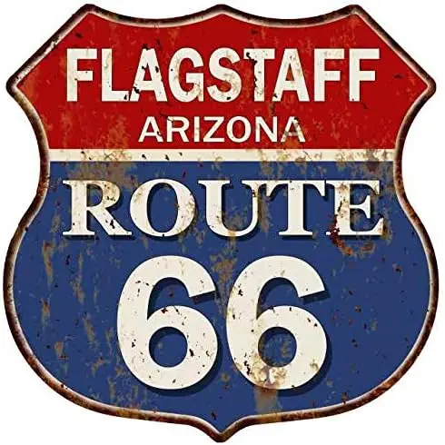 

FLAGSTAFF, Аризона Route 66, Защитный металлический знак, мужская пещера Ga12 x 12, блестящий металл 211110013015