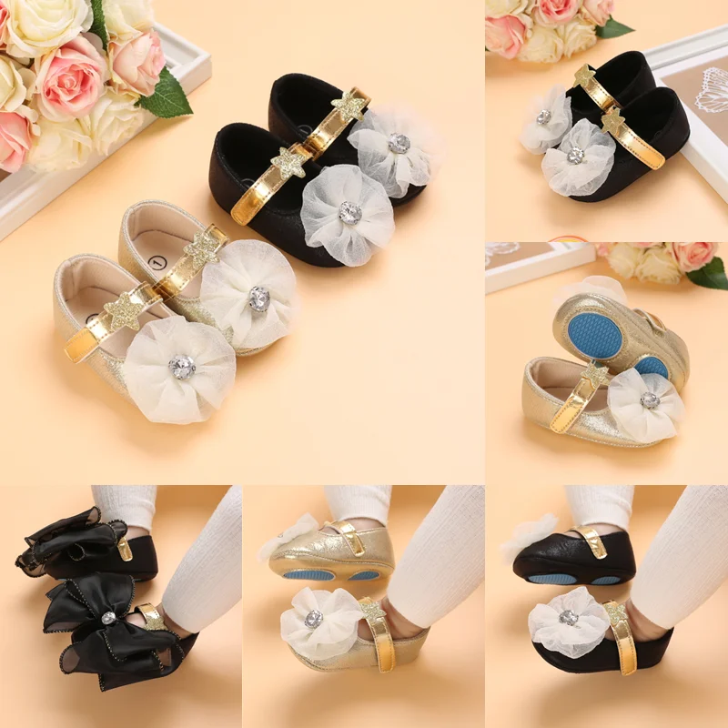 2022 Cute Flower Princess Shoes For Girl Leisure Soft Bottom Baby Shoes Breathable Newborn Girls Learning Non-slip Walking Shoes