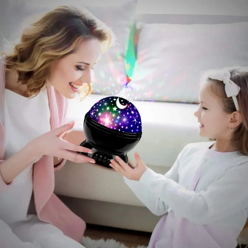 Proyector de estrellas, lámpara de luz nocturna, regalos divertidos para niñas y niños, proyector de luces LED giratorio de cielo y Luna para decoración de dormitorio de niños