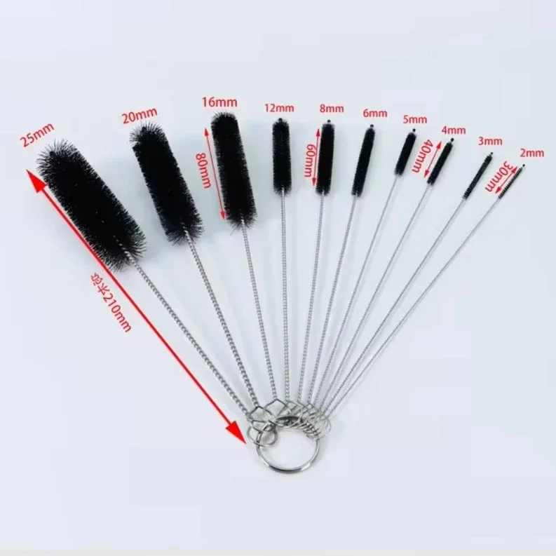 10PCS Bottle Clean Brush Set Stainless Steel Soft Hair Brush Pipette Straws Brush Multipurpose Household Cleaning Tools