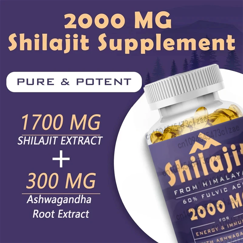 60 Capsules Natural Shilajit Supplement Contains Over 85 Trace Minerals and 60% Fulvic Acid, Enhancing Energy and Immunity