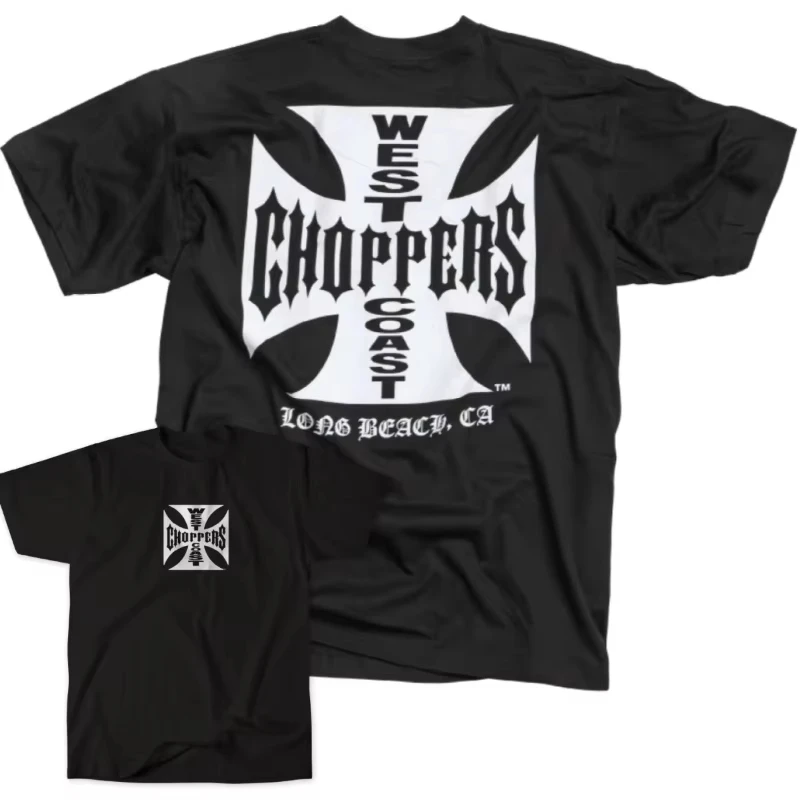 Vintage West Coast Choppers Black V-Twin Engine Slogan Biker Graphic Tee Cotton Mens Womens T-Shirt Summer Streetwear