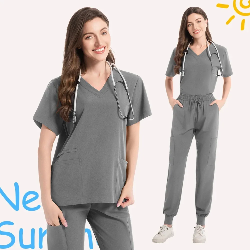 Modieus Chirurgisch Uniform Vrouw Polyester Verplegingsartikelen Spandex Medische Uniformen voor dames Broeksets Veelkleurig Scrubspak
