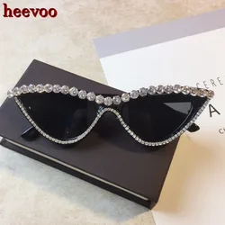 Vintage de luxo cristal diamante cateye óculos de sol marca designer preto rosa quadro gato olho óculos bling bling eyewear