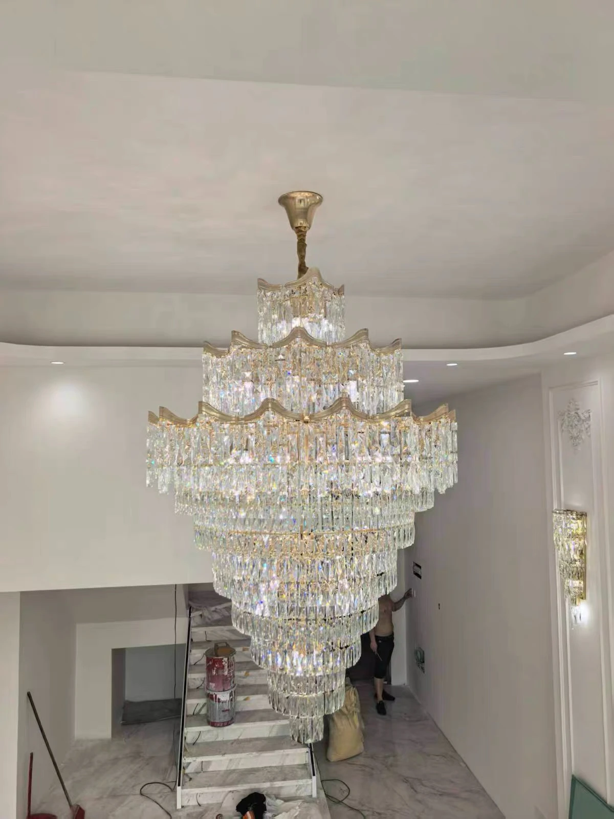 Duplex Chandelier 2026 New Hot Sale Model Light Luxury Modern Crystal Hall Lamp Villa High Ceiling High Ceiling Living Room Lamp