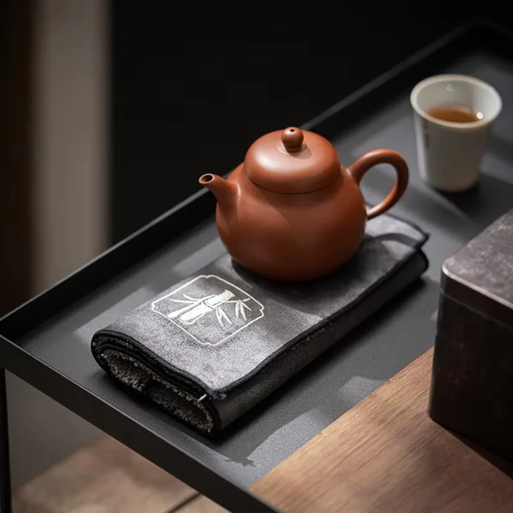 4 Pcs/Set Water Absorption Vintage Tea Towel Embroidered Pattern Thickened Zen Tea Cloth Soft Double-sided Tea Table Pad