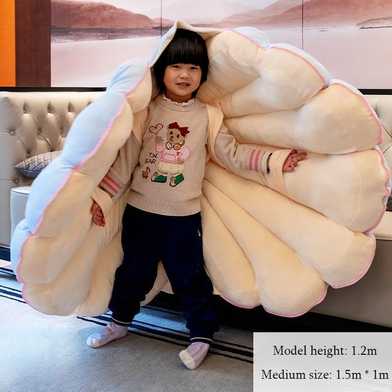 Giant Shell Plush Cushion Huge Plush Pillow Sofa Bed Clam Shell Decorative Stuffed Pillow Large Backrest Cushion for Adult Kids