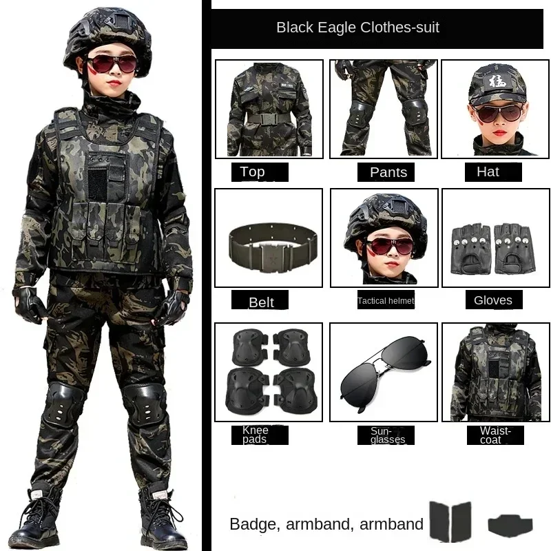 Tactical Military Uniform for Children's Day Camouflag Disguise Adult Halloween Costume for Kid Girl Scout Boy Soldier Army Suit view 2