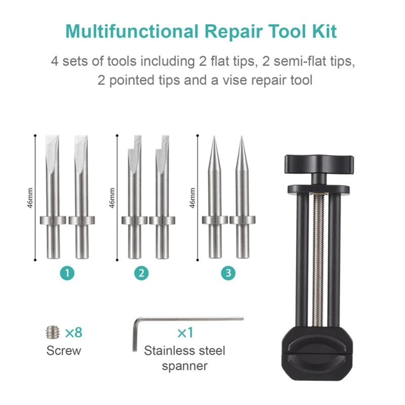 Camera Repair Tool With Detachable Flat & Pointed Tips For Camera Lens All Metal Lens Repair Set With 6 Tips 8 Screws