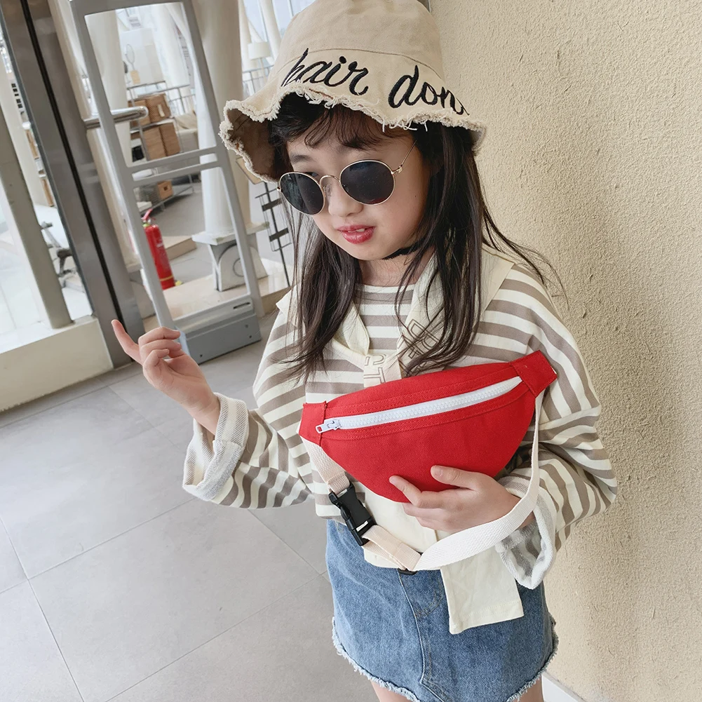 

Casual Canvas Chest Bags Children Fanny Bum Purse Waist Solid Messenger Packs Daily Chest Waist Girl Cute Leisure Chest Kid Gift