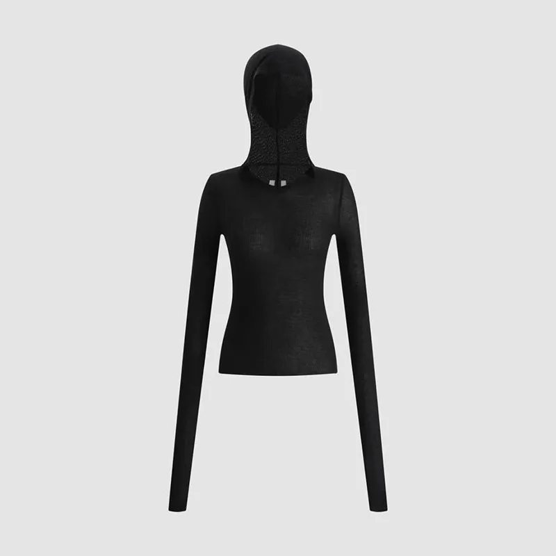 Women's base layer, stylish and sexy semi-sheer top, casual and versatile knit sweater, 2026, Fall, new arrival, Y2K, hoodie