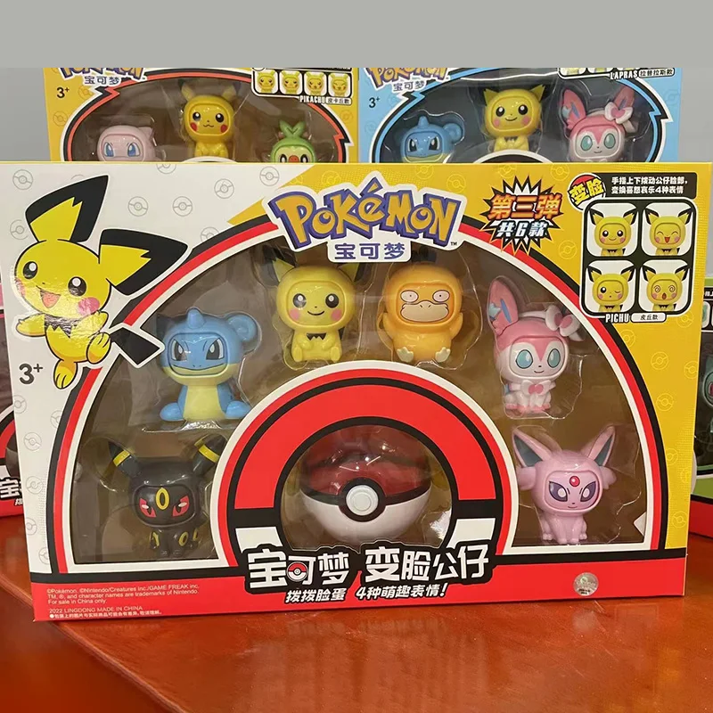 2023New Anime Pokémon Pikachu Face-Changing Poke Ball Set Eevee Gengar Mewtwo Action Figure Model Doll Elf Ball Toy For Kid Gift