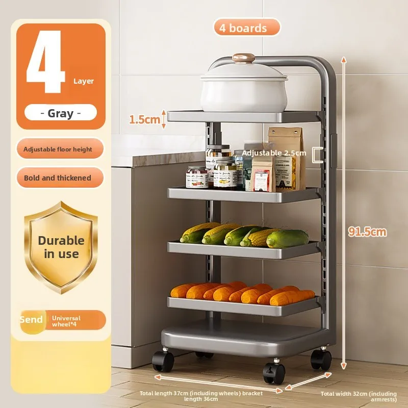 Freestanding Kitchen Cart Multi Layered Carbon Steel Mobile Vegetable Storage Rack Small Pots Storage Cart for Kitchen Organizat