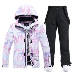 Ensembles imperméables pour femmes, vêtements de snowboard, olympiques de ski, vêtements d'hiver, veste et pantalon à bretelles pour filles