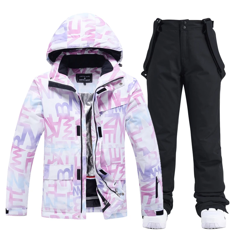 Fashion, Waterproof Snow Suit Sets for Women, Snowboarding Clothing, Ski Costumes, Winter Wear, Jacket Strap Pant for Girl's