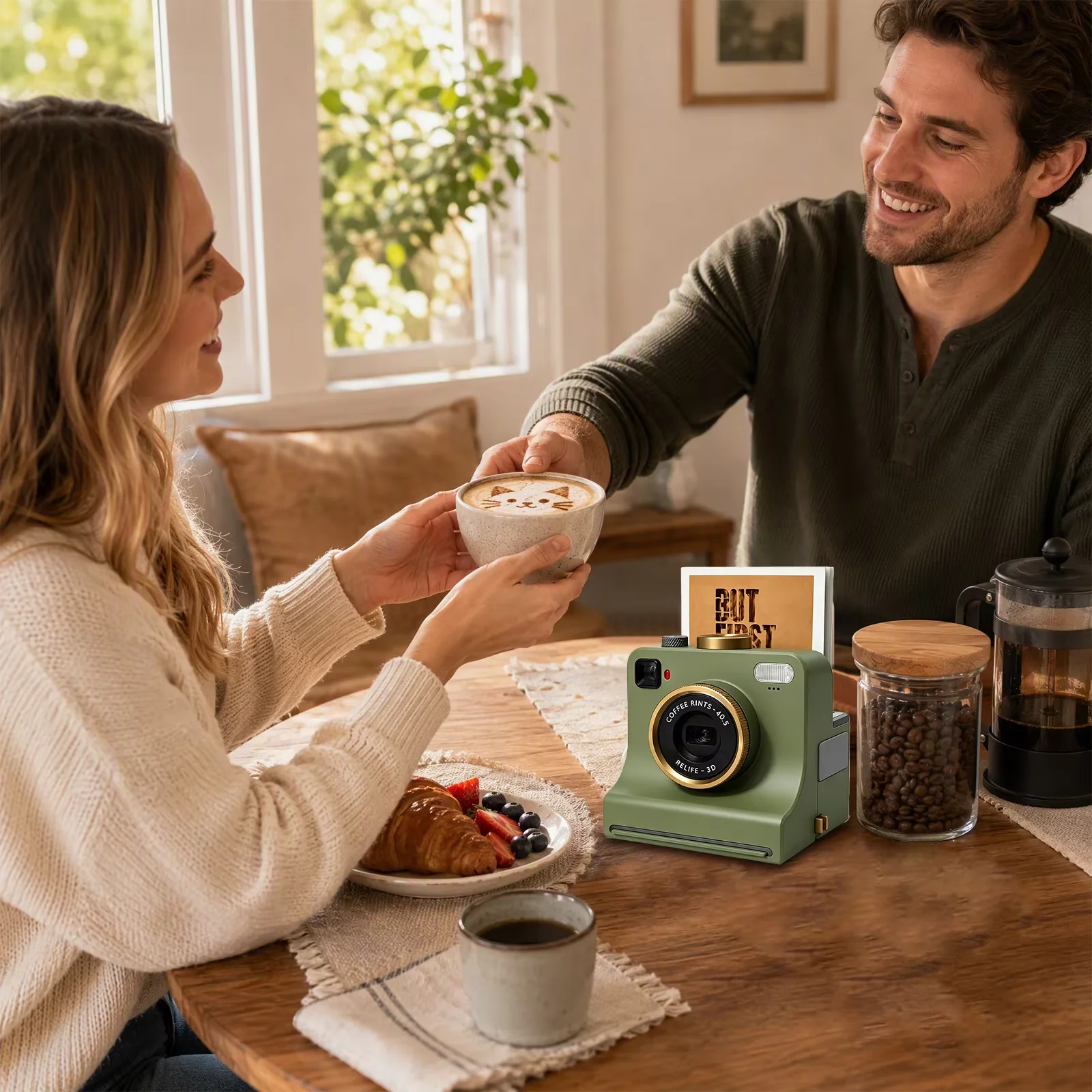2026 3D Printed Latte Art Camera,One‑touch Coffee Printer Chocolate Foam Machine，Manual Printing Kit with Multiple Stencil Card
