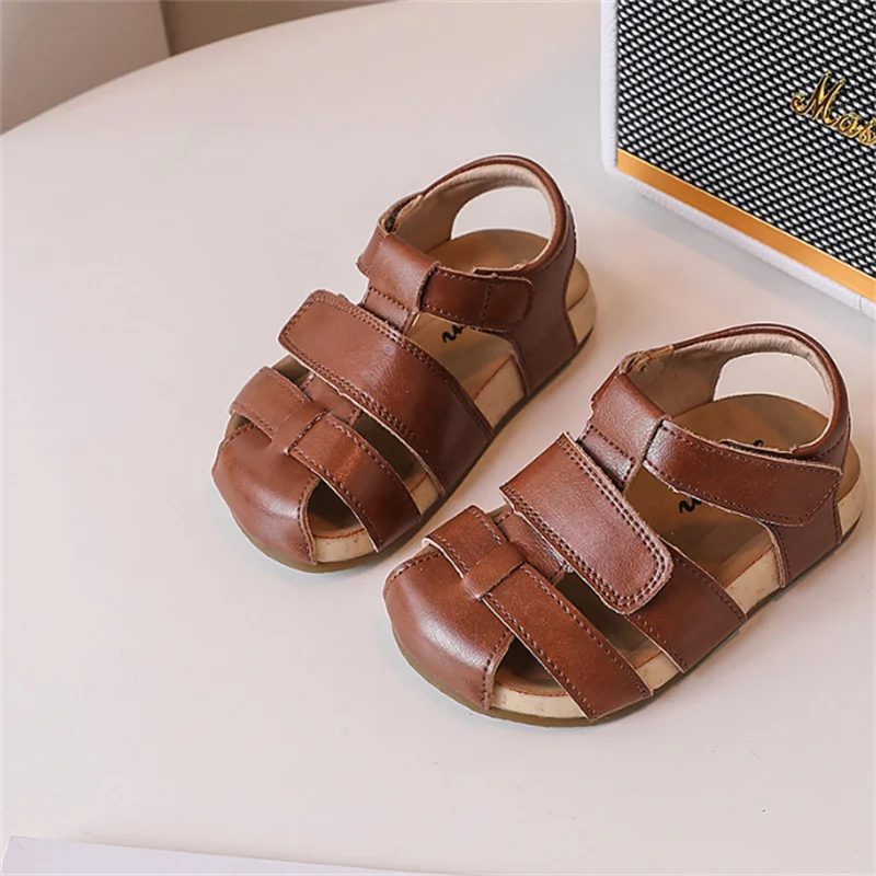 New Summer Children Sandals For Boys Leather British style Kids Beach Sandals Closed Toe Fashion Toddler Girls Sandals EU21-30