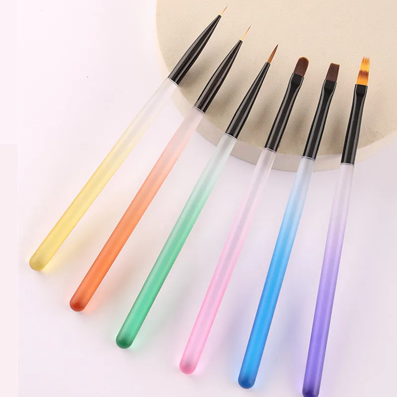 1/6PCS Nagel Pinsel 6Styie Nagel Liner Pinsel Nagel Malerei Stift Acryl UV Gel Pinsel Kristall Ombre maniküre Spachtel Poly Werkzeug