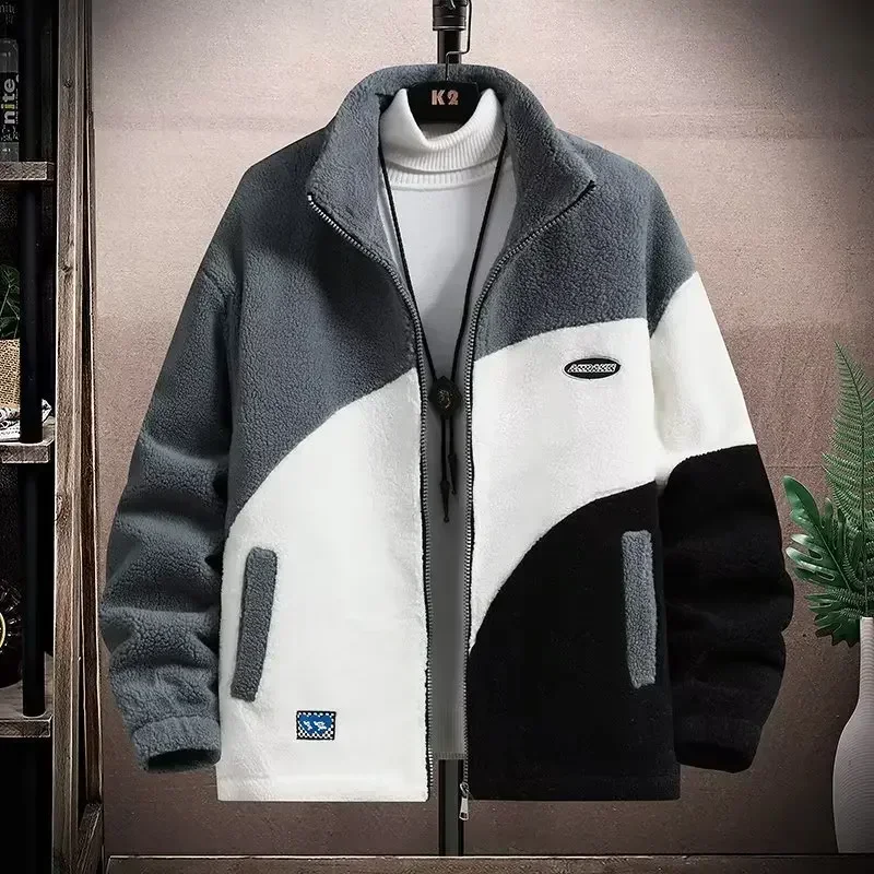 M-8XL Winter Men\'s Baseball Jackets Lamb Cashmere Warm Winter Hoodie Clothing Loose Trendy Youth Boy Korean Style Thicken Coat