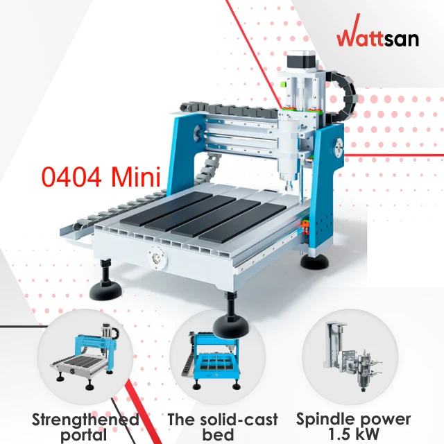Wattsan 0404 Mini Desktop Mini Cnc Router Lathe Machine 1.5KW  Flexible Shaft Water Pump Artcam