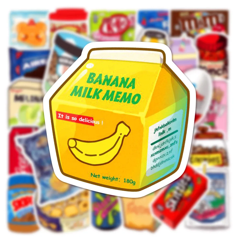 50Pcs Food Drink Milk Packaging Stickers Phone Bike Wall Scrapbook Motorcycle Cool Car Waterproof Cartoon Sticker for Kids Toys