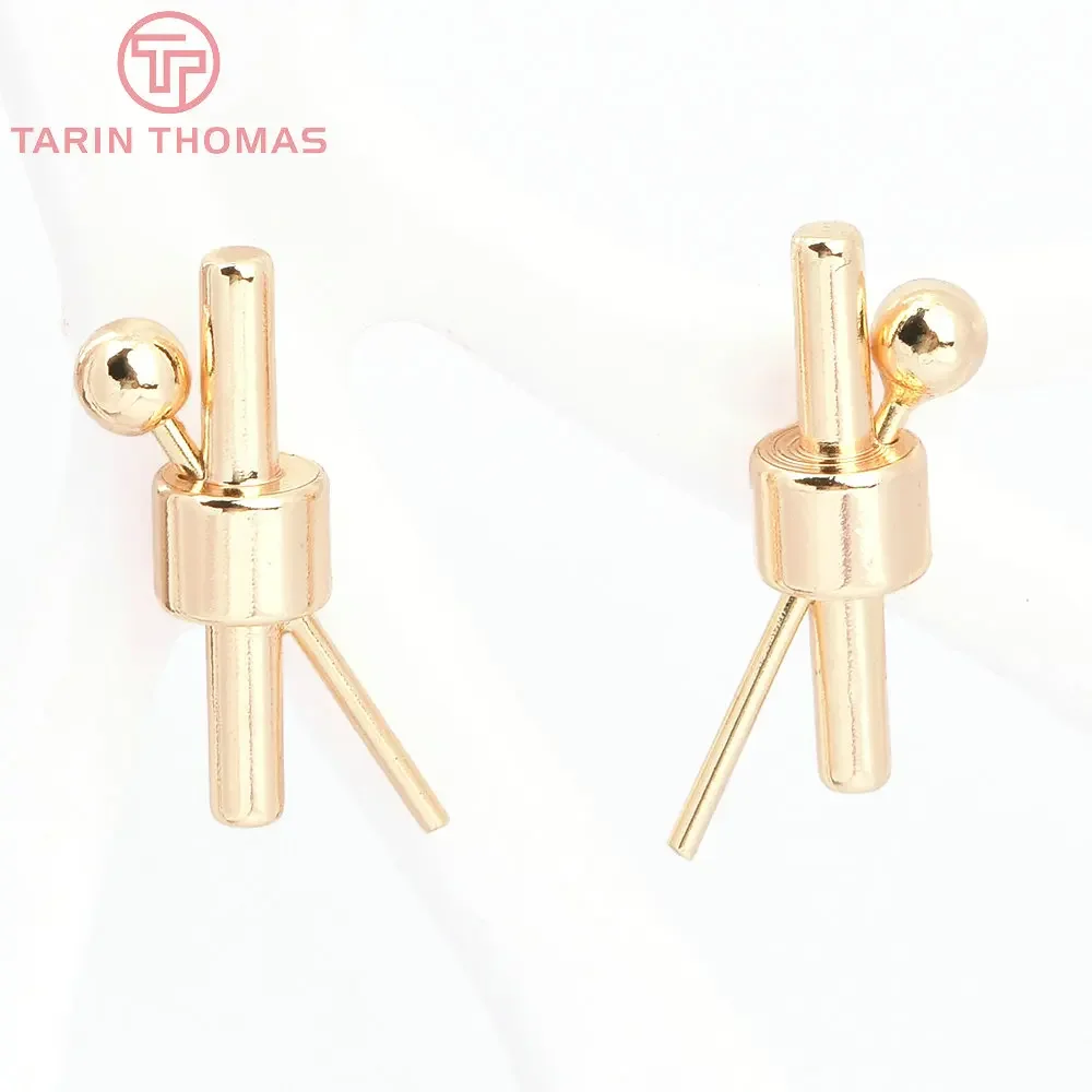 

(8070) 4PCS 12x21.5MM 24K Gold Color Brass Cylindrical Symmetrical Stud Earrings High Quality Diy Jewelry Findings Accessories