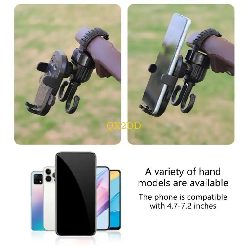 QX2D Lightweight Phone Stand Rack with Double Hook for Strollers and Outdoor Activity