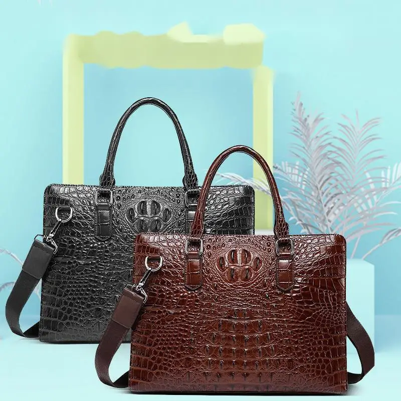 New Fashion Crocodile Genuine Messenger Bag Men Leather Handbag Large Capacity Cowhide Business Briefcase High-end Men's Style