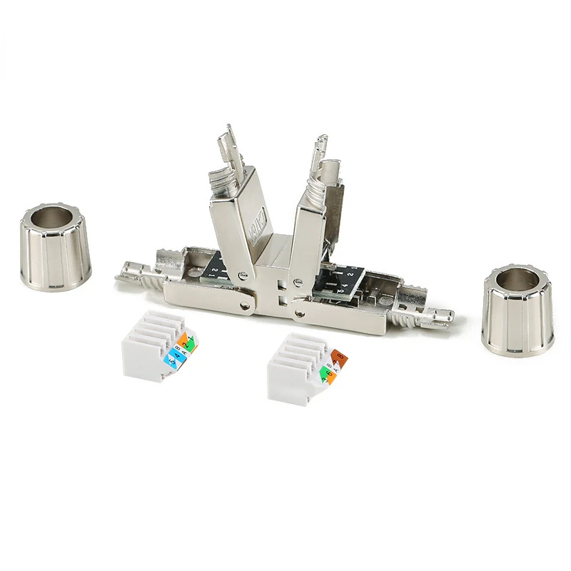 Adaptador de extensão Lan cabo de blindagem completo, conector RJ45, conexão sem ferramentas, plugues do módulo, Cat6A, Cat7